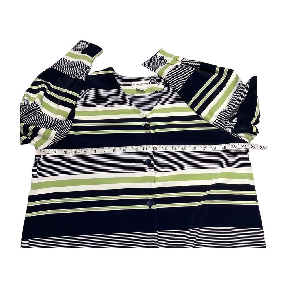 Alfred Dunner Top Womens 12 Navy Striped 100% Polyester Button Front Long Sleeve - Picture 4 of 7